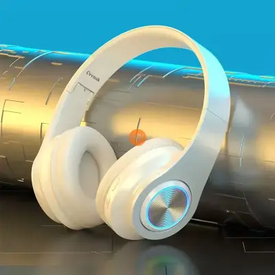 B39 Light Emitting Wireless Headphones, Colorful LED Lights Comfort Over Ear Foldable Headset With Built-in Microphone